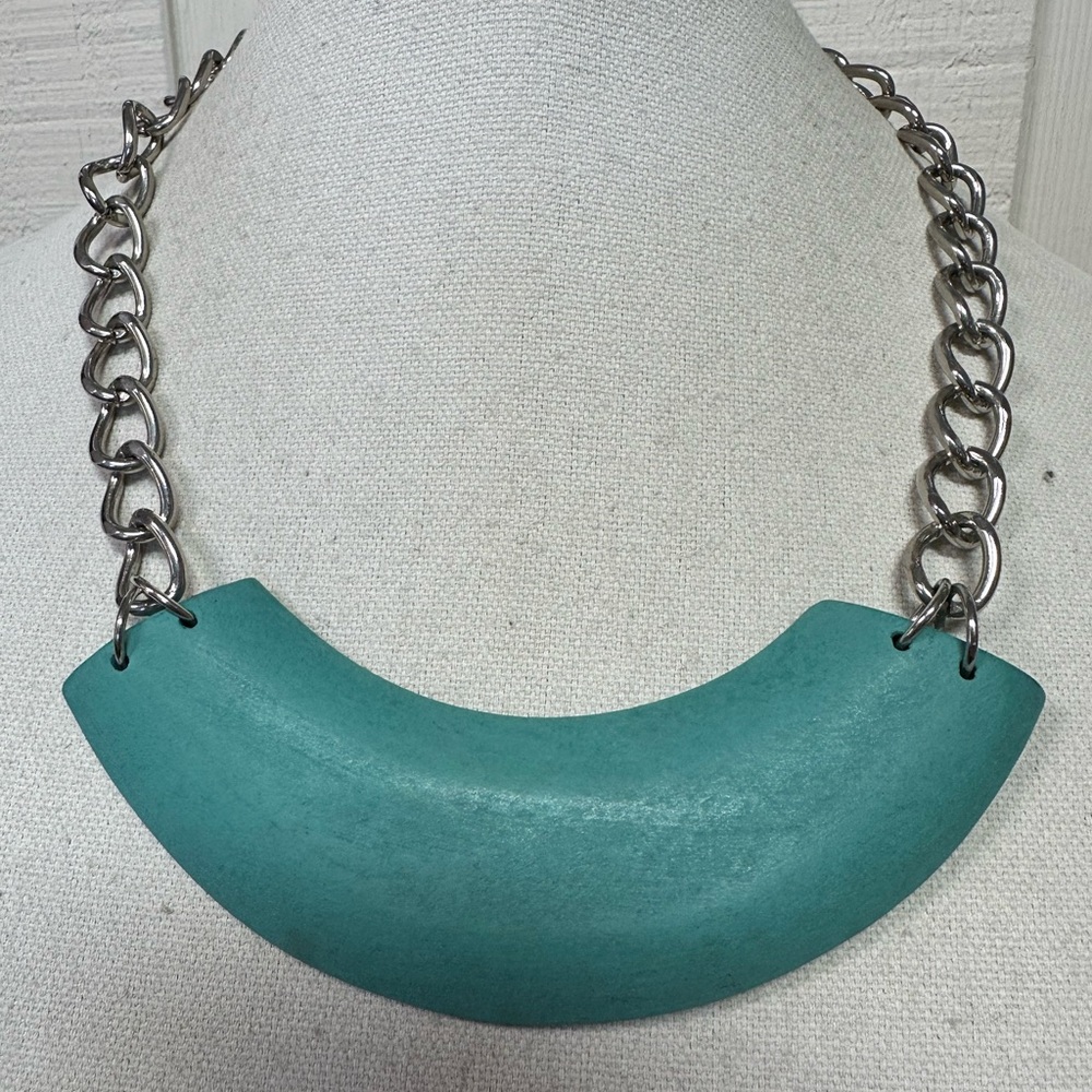 Half moon modernist mint green wooden style chunky necklace